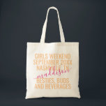 Bolso De Tela Chicas personalizados Personalizado de Naranja ros<br><div class="desc">Chicas Naranjas y brillantes   de viaje de fin de semana Personalizado Tote Bag con texto editable y texto para su fecha,  destino o ubicación,  nombre y cita divertida como "besties,  brotes y bebidas" hace un placer divertido y útil para su equipo de viajes o damas de honor.</div>