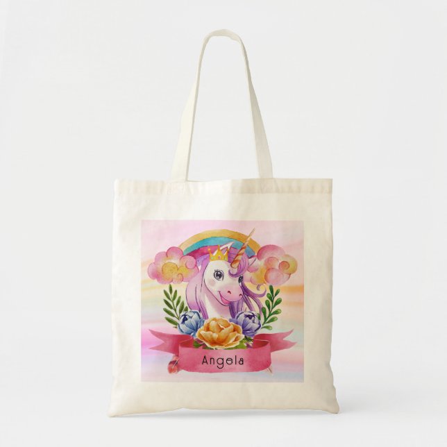 Bolso De Tela Chicas recortan el nombre personalizado morado del (Frente)
