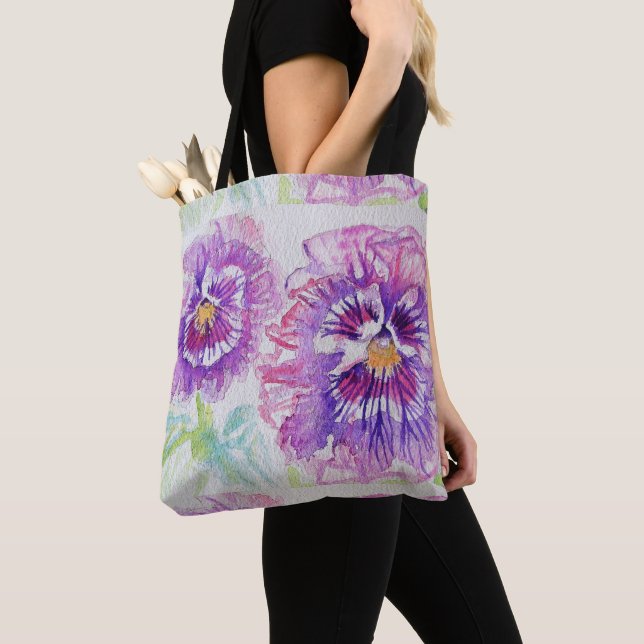 Bolso De Tela Chicas rosados malva arte púrpura pansy grocería T (Detalle)