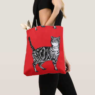 Bolso De Tela Chicas rosados rojos Tabby gato de la tienda de co