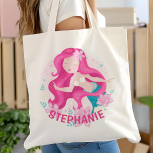 Bolso De Tela Chicas Sirena Fantasía Personalizada Cabello Rosa