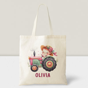 Bolso De Tela Chicas Tractor Rosa Lindo Personalizado