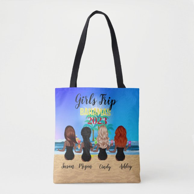 Bolso De Tela chicas viaje vacaciones de verano en la playa azul (Anverso)
