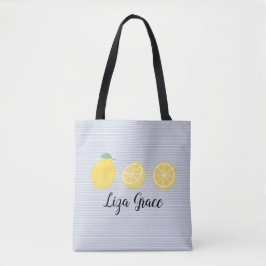 Bolso De Tela Chicas Watercolor Lemon Trio Blue Pinstripe