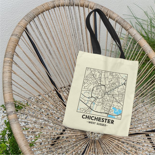 Bolso De Tela Chichester, West Sussex City Map Tote Bag (Subido por el creador)