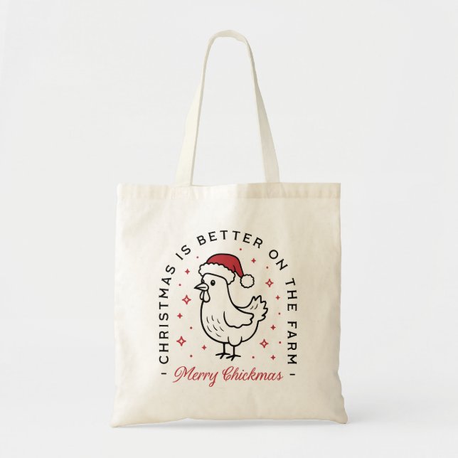 Bolso De Tela Chicken Merry Christmas country funny farm animal (Frente)