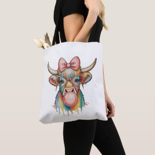 Bolso De Tela Chicle de Vaca Highland con Lazo Coqueto Rosa