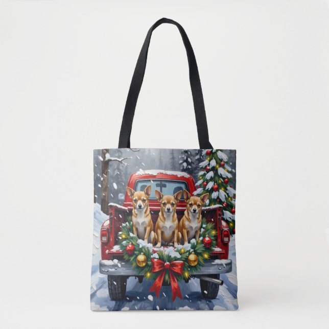 Bolso De Tela Chihuahua Christmas Red Truck Holiday (Anverso)