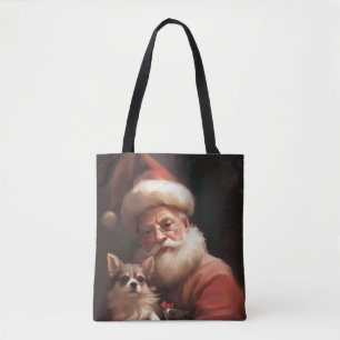 Bolso De Tela Chihuahua Con Santa Claus Navideño Festivo