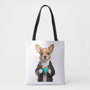 Bolso De Tela chihuahua con una taza de café