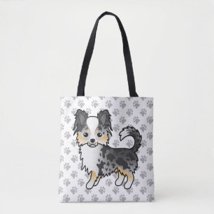 Bolso De Tela Chihuahua de dibujos animados de pelaje largo Blue