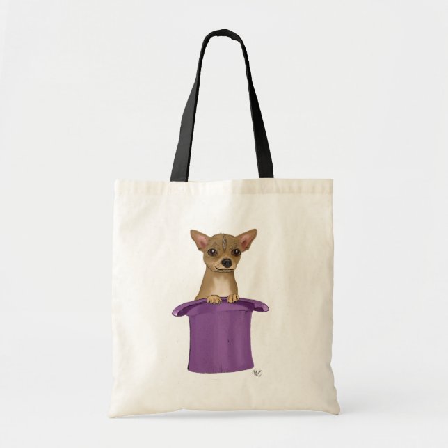 Bolso De Tela Chihuahua en un sombrero alto (Frente)