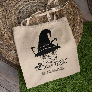 Bolso De Tela Chihuahua Halloween Truco o Trato Nombre Personali