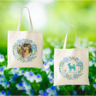Bolso De Tela Chihuahua Personalizado – Corona Floral Azul Paste