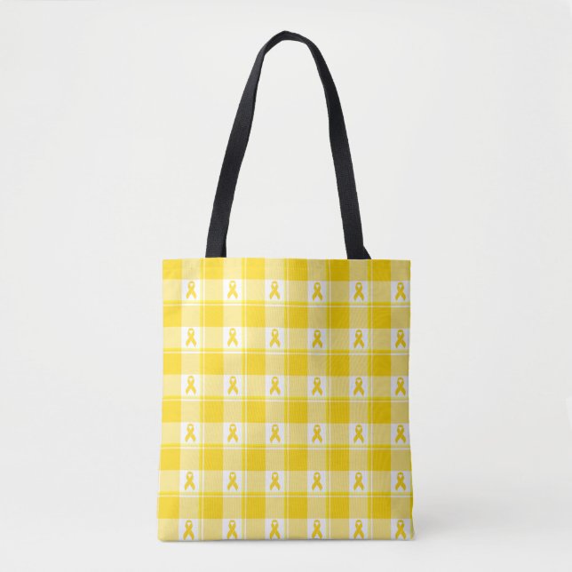 Bolso De Tela Childhood Cancer Awareness Plaid Gold Ribbon (Anverso)