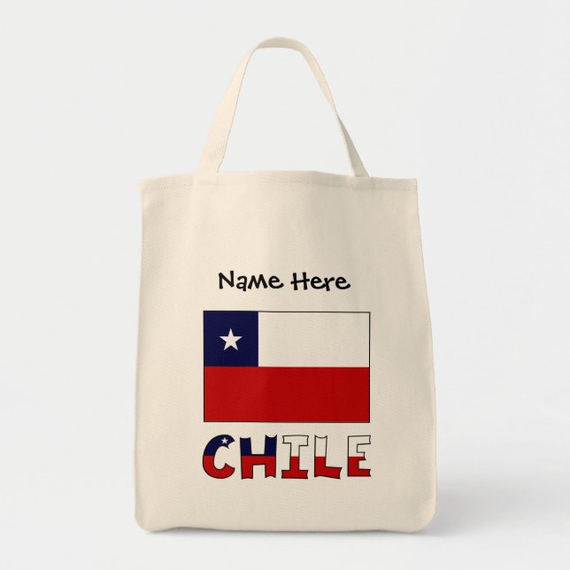 Bolso De Tela Chile Personalización negra de bandera chilena (Frente)