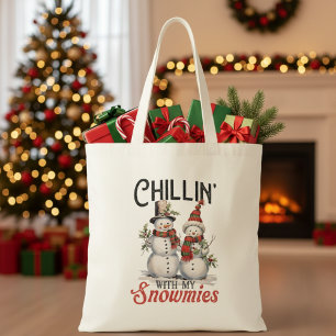 Bolso De Tela Chillin Con Mis Snowmies Navidades Rústicos