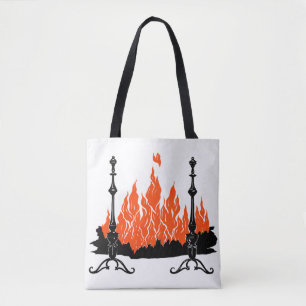 Bolso De Tela Chimenea las llamas rojas aún vida arte de silueta