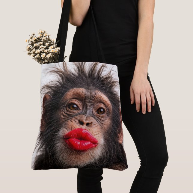 Bolso De Tela Chimpancé con lápiz labial rojo (Detalle)