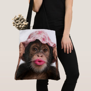 Bolso De Tela Chimpancé con lápiz labial rosa