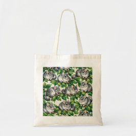 Bolso De Tela Chinchillas Grises en Hojas Verdes Patrón Botánico