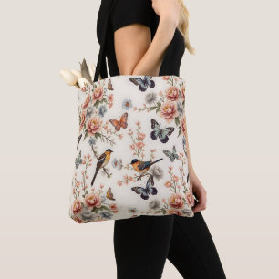 Bolso De Tela Chinoiserie Armonía de aves y mariposas