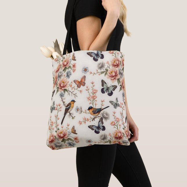 Bolso De Tela Chinoiserie Armonía de aves y mariposas (Detalle)