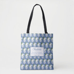 Bolso De Tela Chinoiserie Boda blanco azul Monograma Gracias