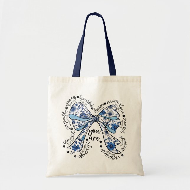 Bolso De Tela Chinoiserie Bow Blue Floral  Positive  (Frente)