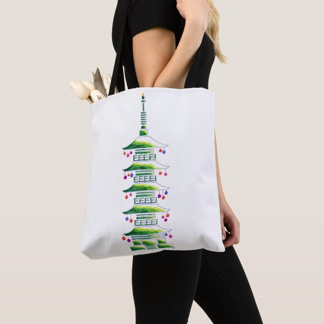 Bolso De Tela Chinoiserie Christmas Pagoda Tote Bag (Detalle)