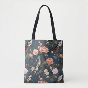 Bolso De Tela Chinoiserie en Denim Blue