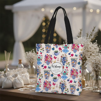 Bolso De Tela Chinoiserie Floral Wedding Welcome Bag Tote