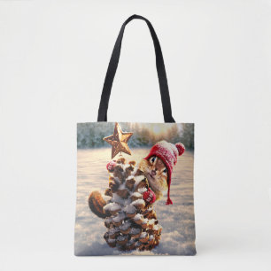 Bolso De Tela Chipmunk con árbol de cono de pino