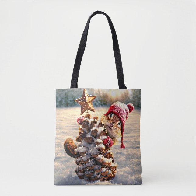 Bolso De Tela Chipmunk con árbol de cono de pino (Anverso)
