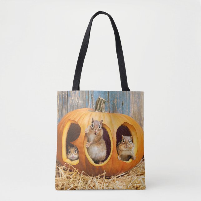 Bolso De Tela Chipmunks dentro de Boo Jack-o Lantern (Anverso)
