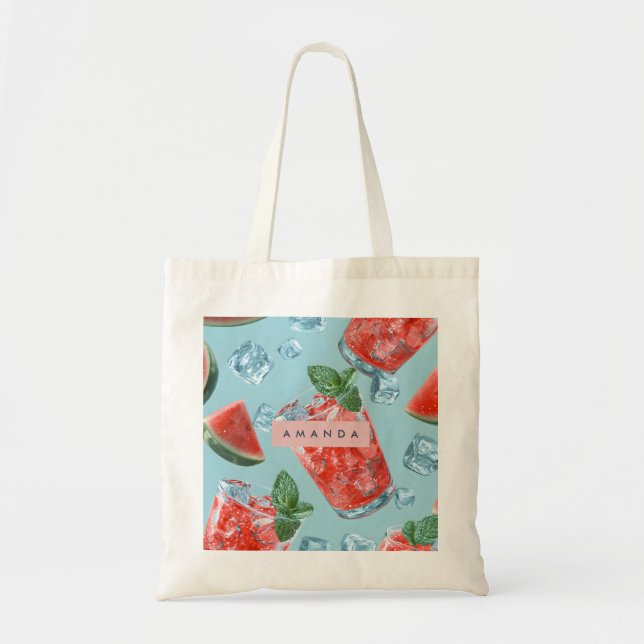 Bolso De Tela Chispa Personalizada de Sandía Jugosa con Menta (Frente)