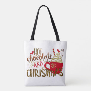 Bolso De Tela Chocolate Caliente y Brillo de Glitter de Vacacion