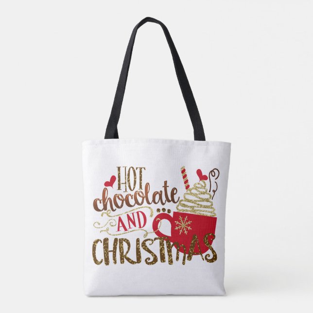Bolso De Tela Chocolate caliente y Navidad Purpurina de vacacion (Reverso)