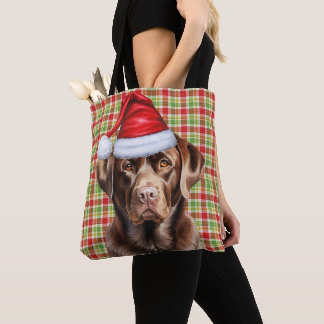 Bolso De Tela Chocolate Lab Christmas Dog Seasonal Plaid (Detalle)