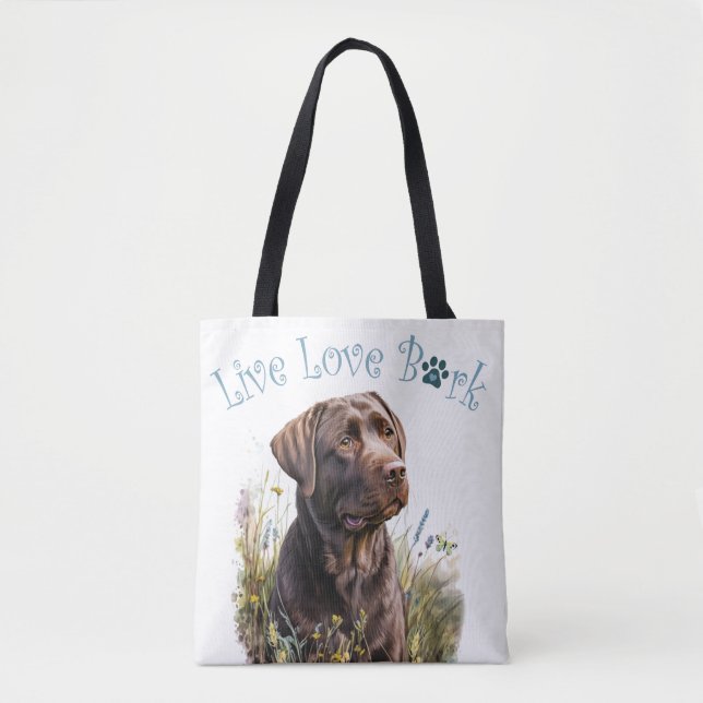 Bolso De Tela Chocolate Lab Dog Mom Floral (Anverso)