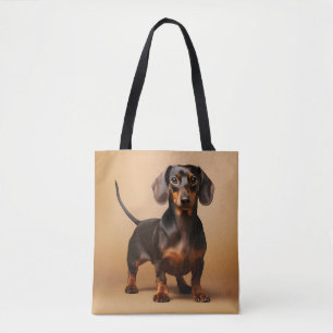 Bolso De Tela Chocolate y perro de Tan Dachshund