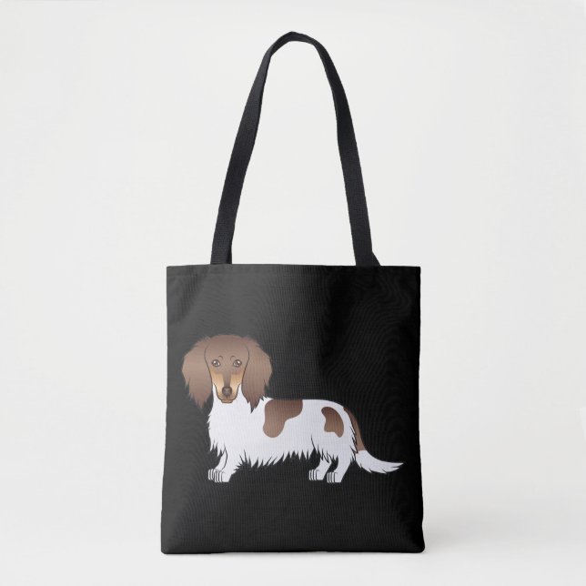 Bolso De Tela Chocolate y Tan Piebald Long Hair Dachshund Dog (Anverso)