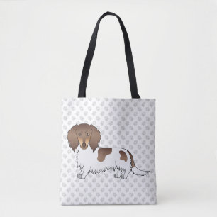 Bolso De Tela Chocolate y Tan Piebald Long Hair Dachshund y Paws