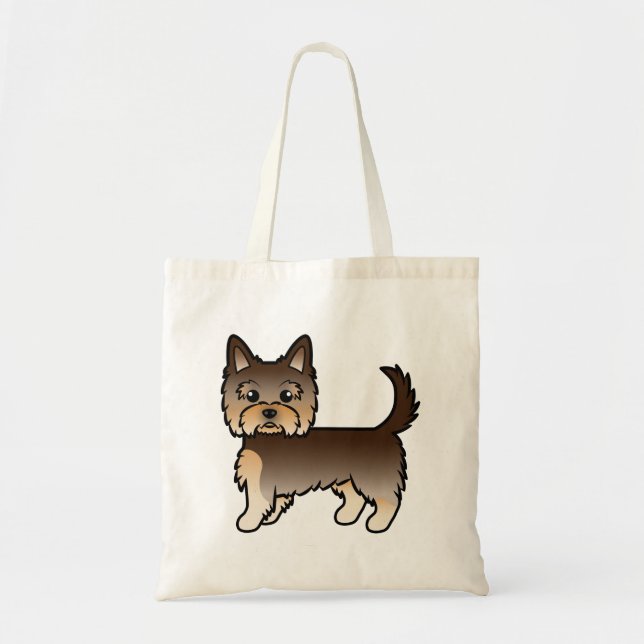 Bolso De Tela Chocolate Yorkshire Terrier Yorkie Cartoon Dog (Frente)