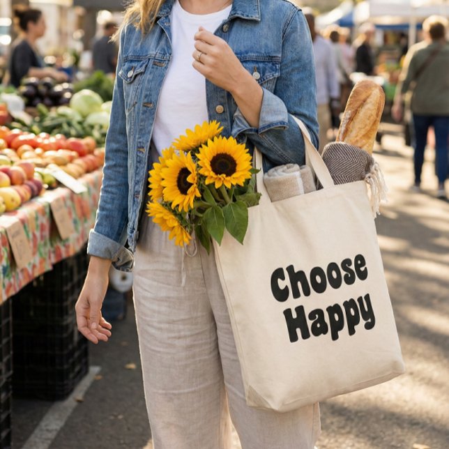 Bolso De Tela Choose Happy Inspirational Quote Retro Black Text (Subido por el creador)