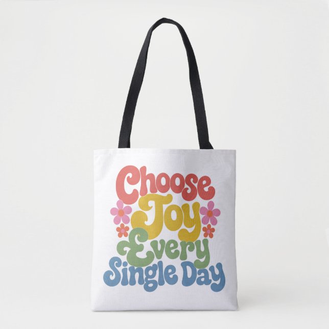 Bolso De Tela Choose Joy Every Single Day Retro Rainbow  (Anverso)