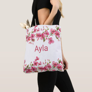 Bolso De Tela Chorreado de acuarela de flor rosa brillante para