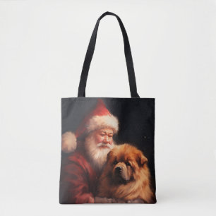 Bolso De Tela Chow Chow con Santa Claus Navideño