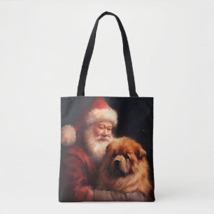 Bolso De Tela Chow Chow con Santa Claus Navideño Festivo