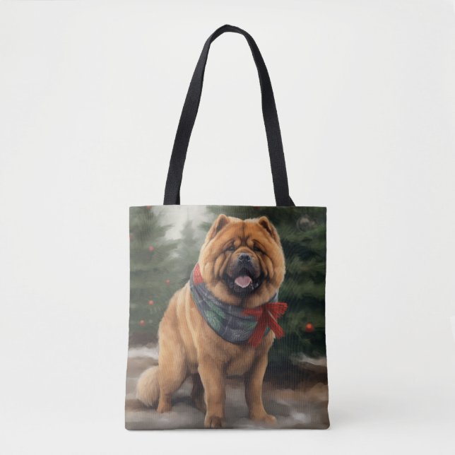 Bolso De Tela Chow Chow Dog en Navidades de nieve (Anverso)